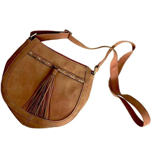 Steve Madden Faux Leather Cross Body Bag Women's Blush Pink Boho Tassel Pockets - Picture 3 of 12